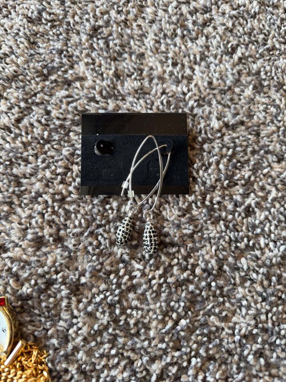 Silver Tone Black Crystal Pave Teardrop Dangle Earrings